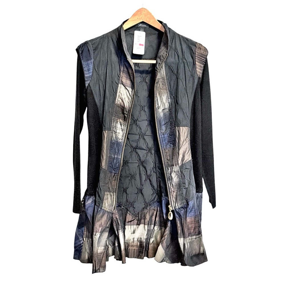 Habitat Women’s Mixed Media Zip Jacket Navy | Quilted Panel | Size S | NWT